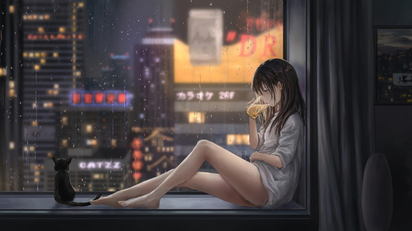 Anime Girl Sitting Full HD 1080p Wallpaper 1920x1080px