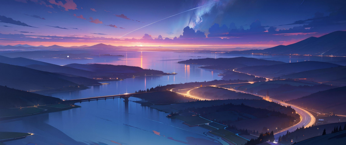 Anime Landscape UltraWide QHD Wallpaper 3440x1440px