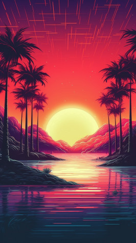 Cartoon Sunset Mobile Wallpaper 816x1456px