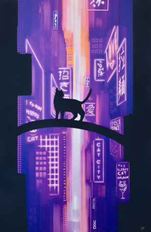 Neon Cat Wallpaper for Mobile 1000x1538px