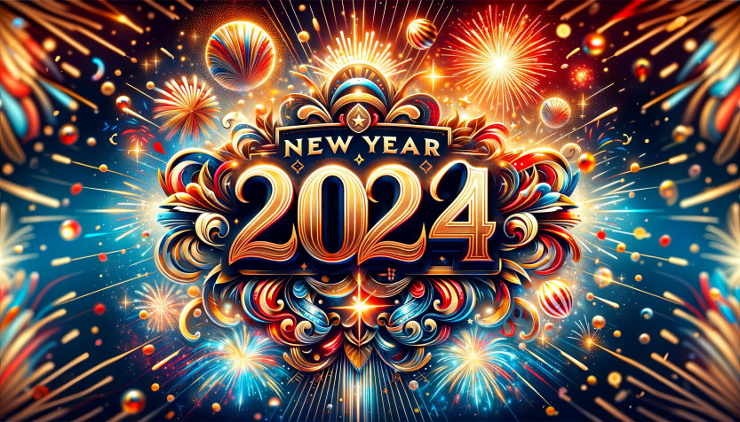 Happy New Year 2024 Laptop Background 3584x2048px