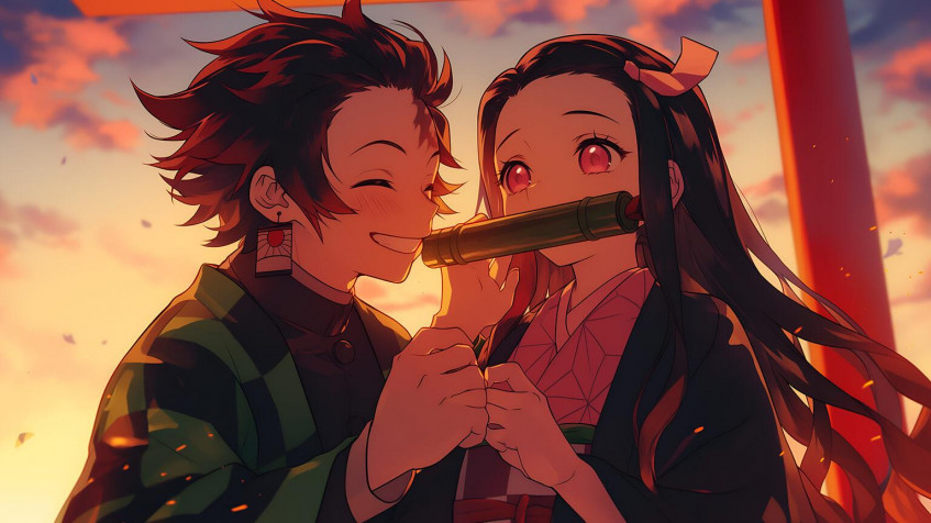 Tanjiro And Nezuko Desktop HD Background 1536x864px