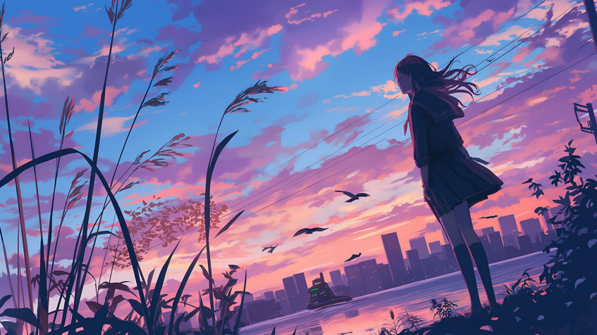 Anime Girl Laptop Background 1536x864px