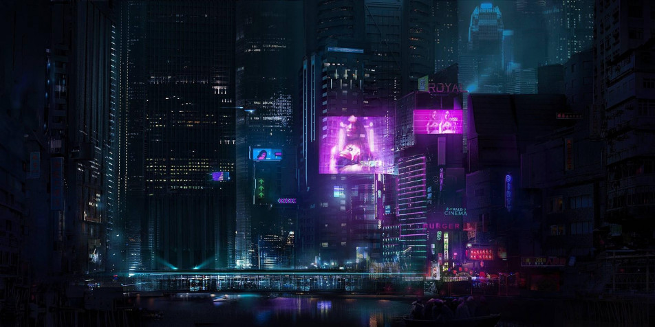 Neon City Background Image 1920x960px