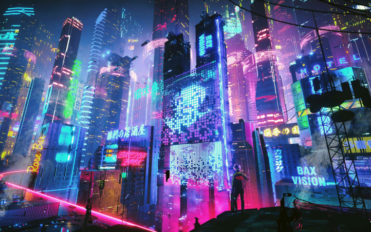 Neon City Desktop Background 2560x1600px