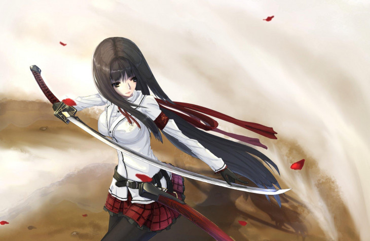 Anime Girl Katana MacBook Background 1882x1227px