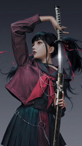 Anime Girl Katana 4k Phone Wallpaper 2160x3840px