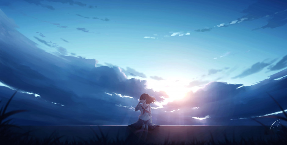 Cute Alone Anime Desktop HD Background 6320x3200px