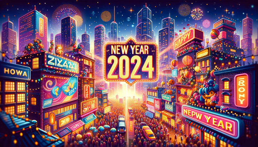 Happy New Year 2024 Wallpaper Image 3584x2048px