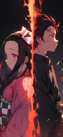 Tanjiro And Nezuko Phone Background Image 1463x3171px