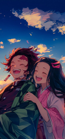 Tanjiro And Nezuko Phone Background 758x1600px