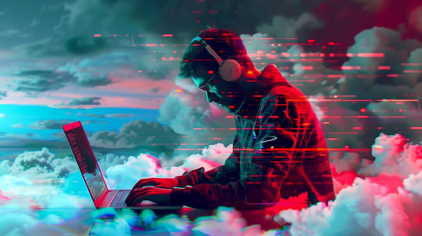 Hacker Boy Laptop Background 1600x897px