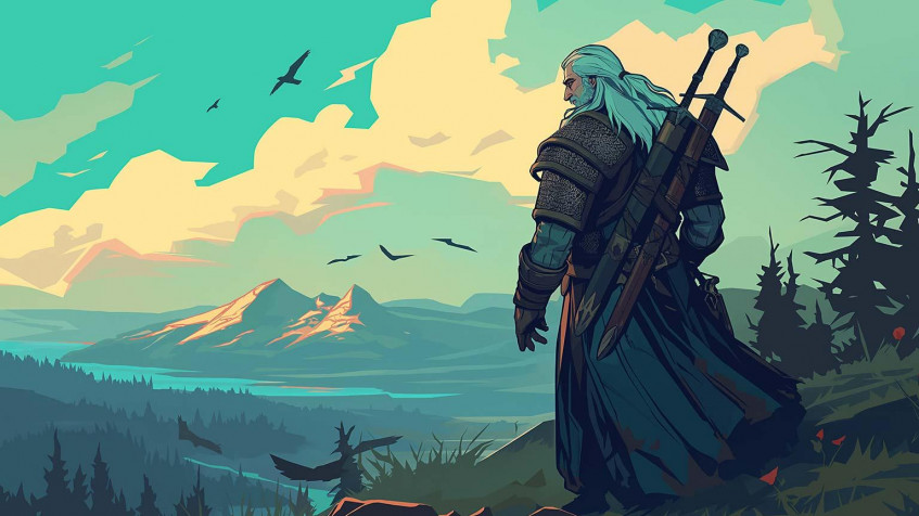 Cartoon The Witcher Desktop Background 1536x864px