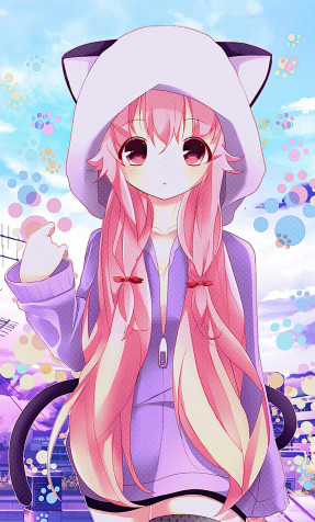 Anime Cat Girl Phone Background Image 1280x2120px