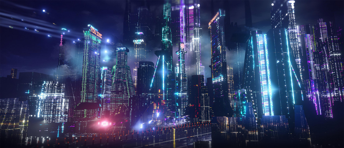 Neon City HD Background 3840x1656px