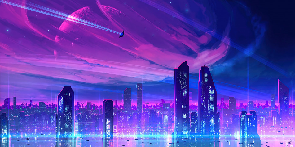 Neon City Desktop Background 3840x1920px