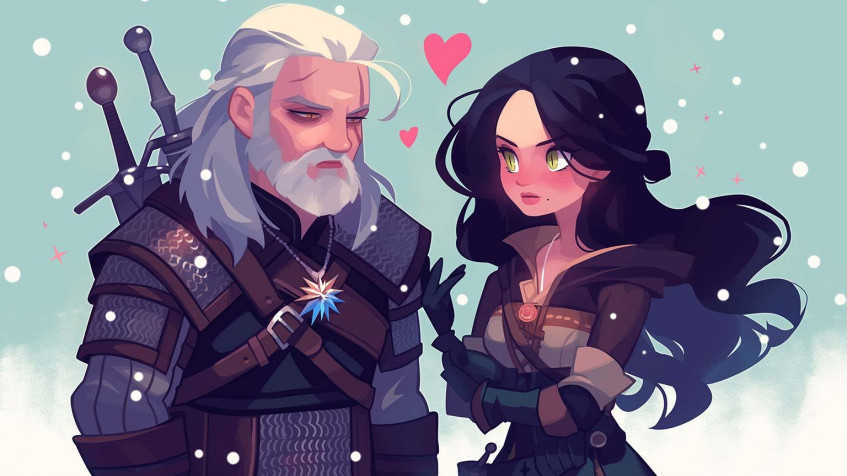 Cartoon The Witcher Laptop Wallpaper 1536x864px