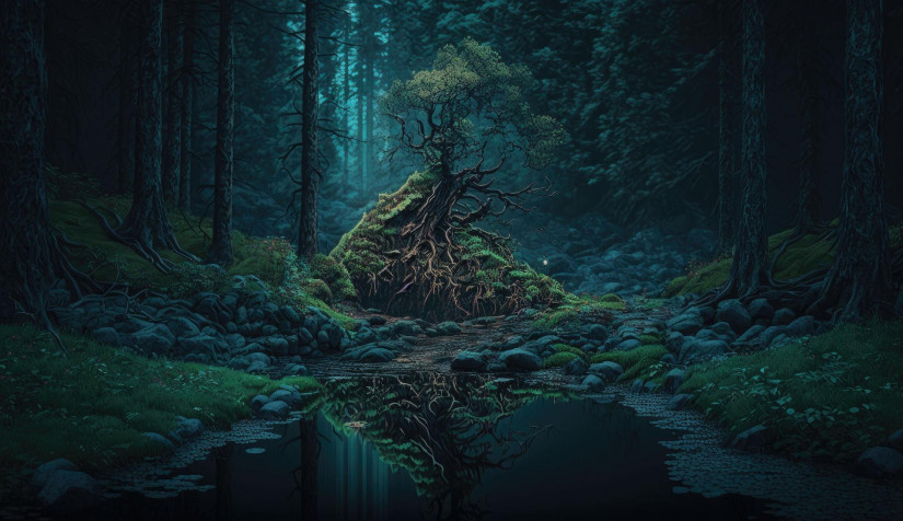 Dark Forest Desktop Background 1920x1108px