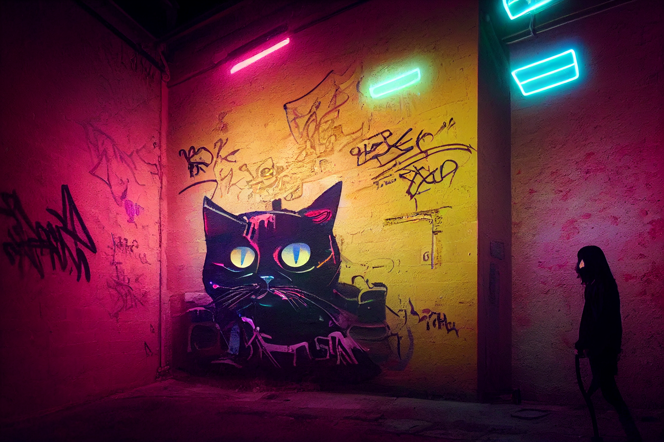 Neon Cat HD Background 2304x1536